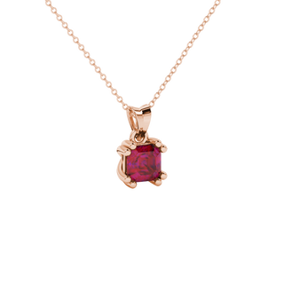raspberry red asscher double claw gemstone pendant in rose gold