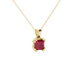 Red Asscher cut gemstone pendant in gold featuring a crown-inspired eight-prong solitaire setting