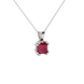 Red Asscher cut gemstone pendant in gold featuring a crown-inspired eight-prong solitaire setting