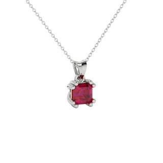 raspberry red asscher double claw gemstone pendant in white gold