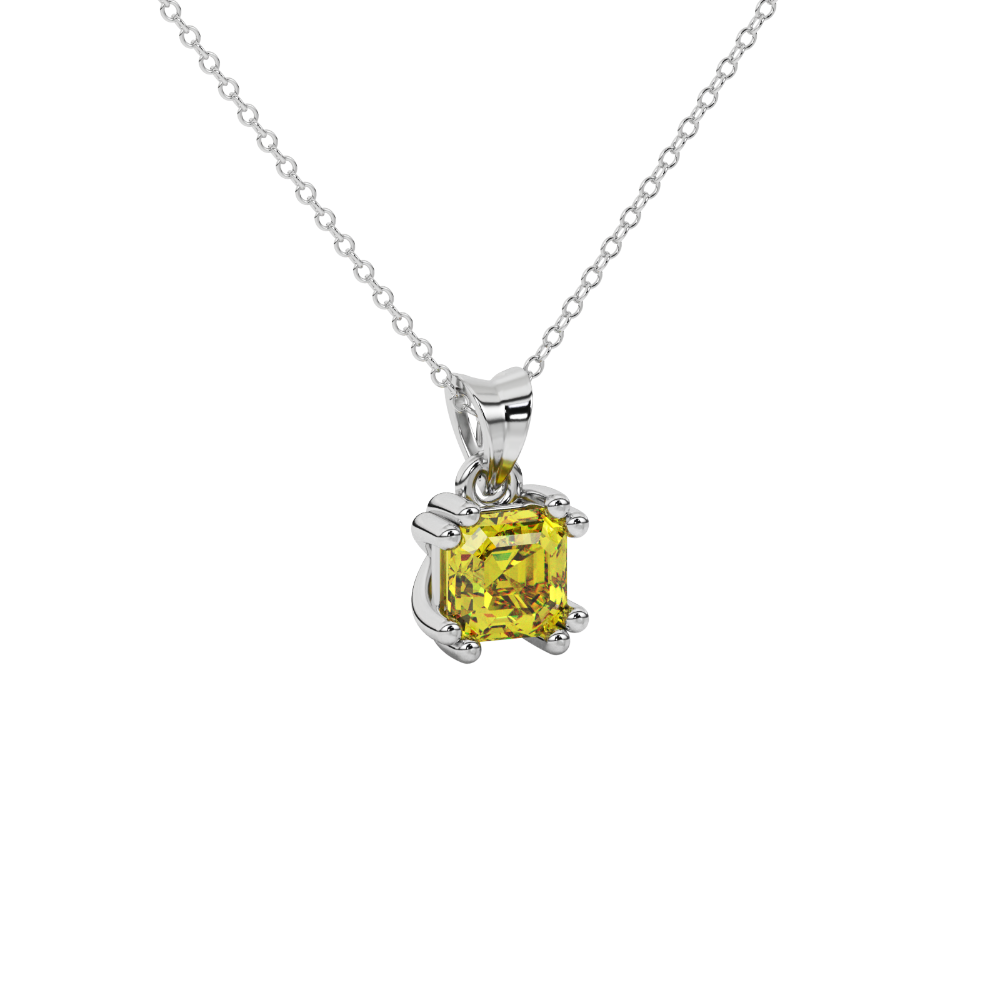 Yellow Asscher cut gemstone pendant in gold featuring a crown-inspired eight-prong solitaire setting