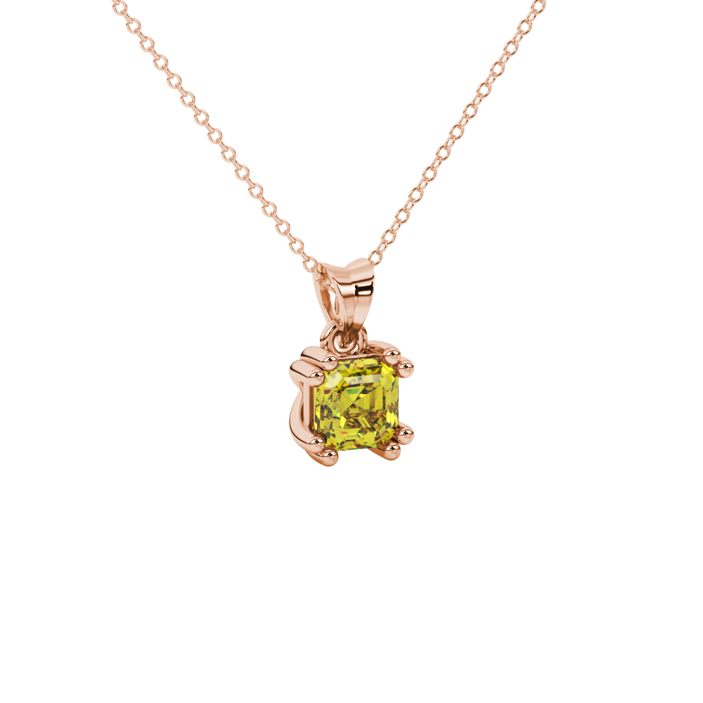 Yellow Asscher cut gemstone pendant in gold featuring a crown-inspired eight-prong solitaire setting