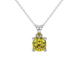 Yellow cushion cut gemstone solitaire pendant in gold featuring a refined four-prong basket setting