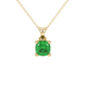 Green cushion cut gemstone solitaire pendant in gold featuring a refined four-prong basket setting