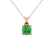 Green cushion cut gemstone solitaire pendant in gold featuring a refined four-prong basket setting