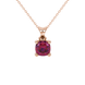 Red cushion cut gemstone solitaire pendant in gold featuring a refined four-prong basket setting