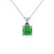 Green cushion cut gemstone solitaire pendant in gold featuring a refined four-prong basket setting