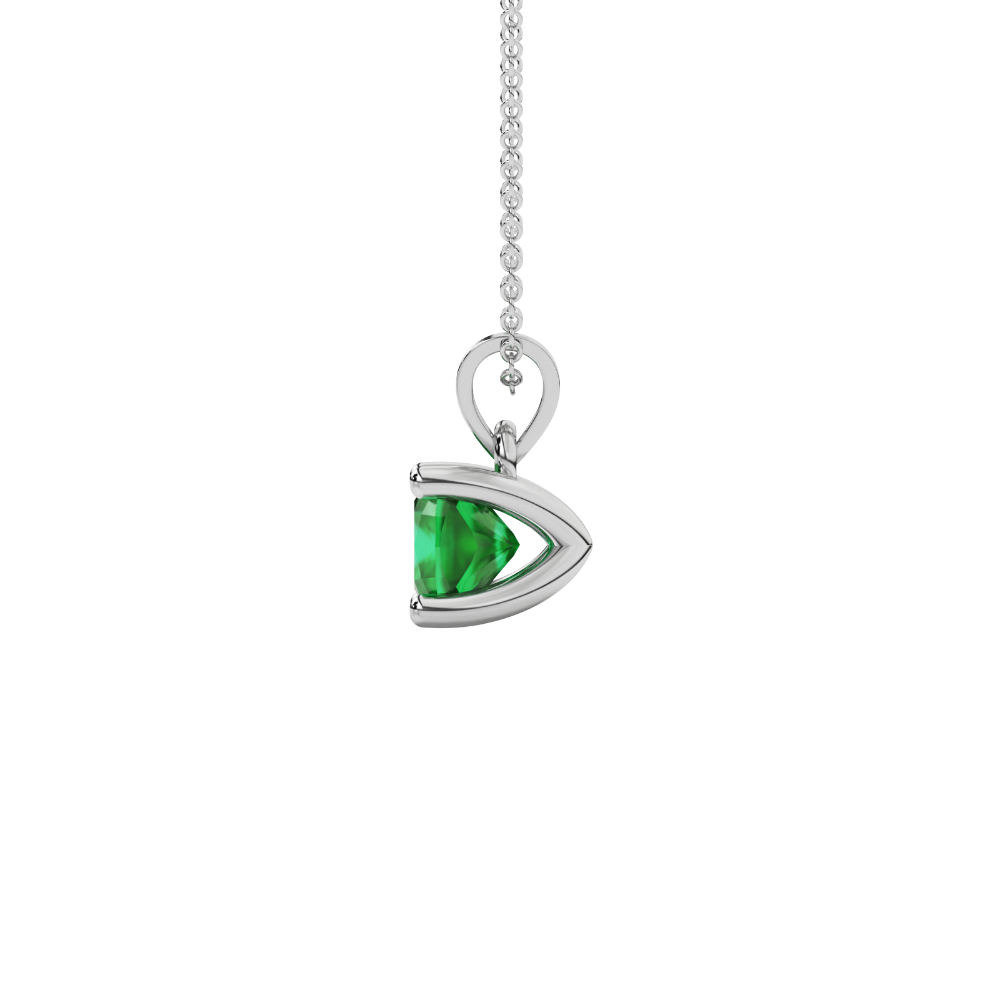 Green cushion cut gemstone solitaire pendant in gold featuring a refined four-prong basket setting