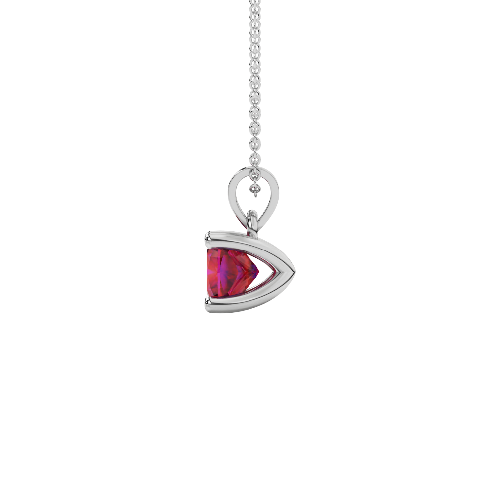 Red cushion cut gemstone solitaire pendant in gold featuring a refined four-prong basket setting