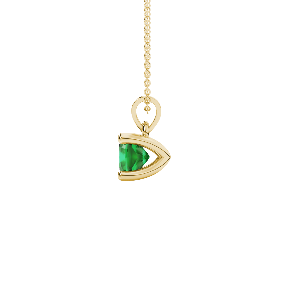 Green cushion cut gemstone solitaire pendant in gold featuring a refined four-prong basket setting
