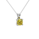 Yellow cushion cut gemstone solitaire pendant in gold featuring a refined four-prong basket setting