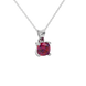 Red cushion cut gemstone solitaire pendant in gold featuring a refined four-prong basket setting
