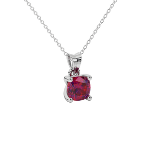 raspberry red cushion gemstone solitaire pendant in white gold