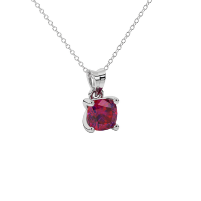 raspberry red cushion gemstone solitaire pendant in white gold
