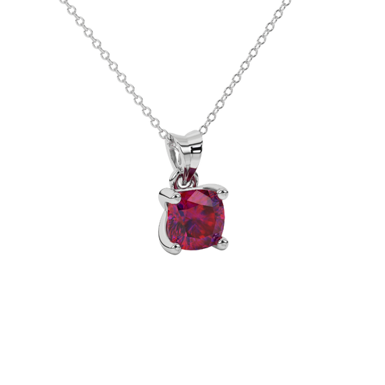 raspberry red cushion gemstone solitaire pendant in white gold