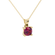 Red cushion cut gemstone solitaire pendant in gold featuring a refined four-prong basket setting