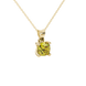 Yellow cushion cut gemstone solitaire pendant in gold featuring a refined four-prong basket setting