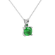 Green cushion cut gemstone solitaire pendant in gold featuring a refined four-prong basket setting