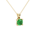 Green cushion cut gemstone solitaire pendant in gold featuring a refined four-prong basket setting