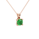 Green cushion cut gemstone solitaire pendant in gold featuring a refined four-prong basket setting