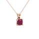 Red cushion cut gemstone solitaire pendant in gold featuring a refined four-prong basket setting