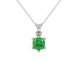 Green cushion cut gemstone solitaire pendant in gold featuring a refined six-prong basket setting