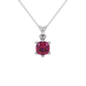 Red cushion cut gemstone solitaire pendant in gold featuring a refined six-prong basket setting
