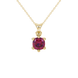 Red cushion cut gemstone solitaire pendant in gold featuring a refined six-prong basket setting