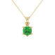 Green cushion cut gemstone solitaire pendant in gold featuring a refined six-prong basket setting