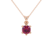 Red cushion cut gemstone solitaire pendant in gold featuring a refined six-prong basket setting