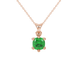 Green cushion cut gemstone solitaire pendant in gold featuring a refined six-prong basket setting