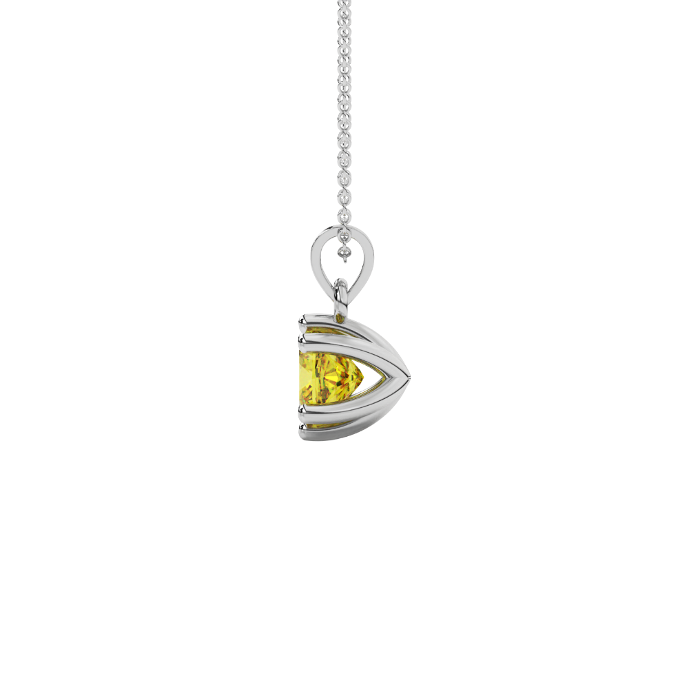 Yellow cushion cut gemstone solitaire pendant in gold featuring a refined six-prong basket setting