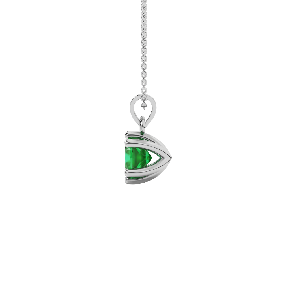 Green cushion cut gemstone solitaire pendant in gold featuring a refined six-prong basket setting