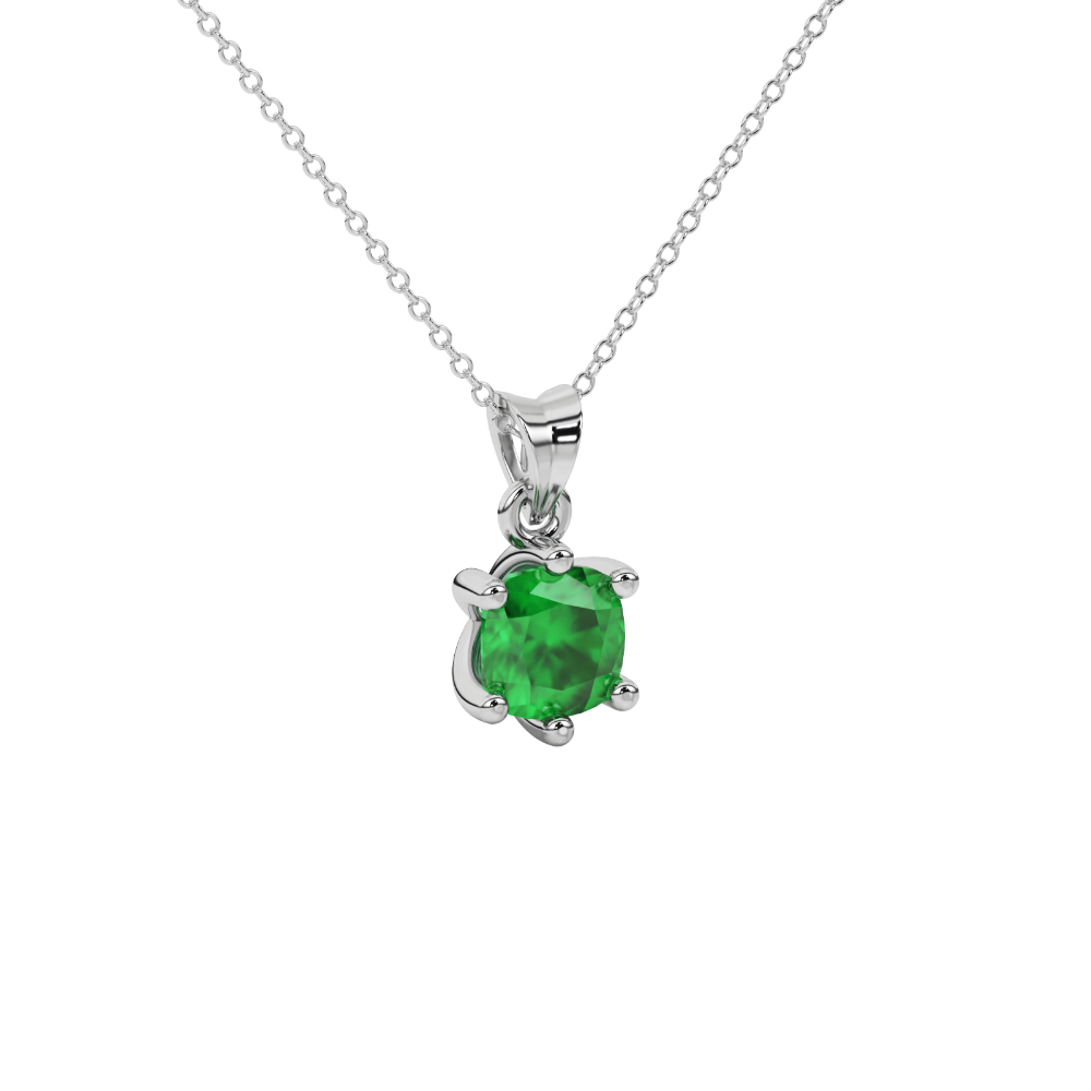 Green cushion cut gemstone solitaire pendant in gold featuring a refined six-prong basket setting