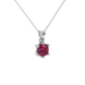 Red cushion cut gemstone solitaire pendant in gold featuring a refined six-prong basket setting