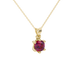 Red cushion cut gemstone solitaire pendant in gold featuring a refined six-prong basket setting