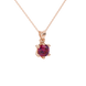 Red cushion cut gemstone solitaire pendant in gold featuring a refined six-prong basket setting