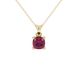 Red cushion cut solitaire gemstone pendant in yellow gold four-prong setting