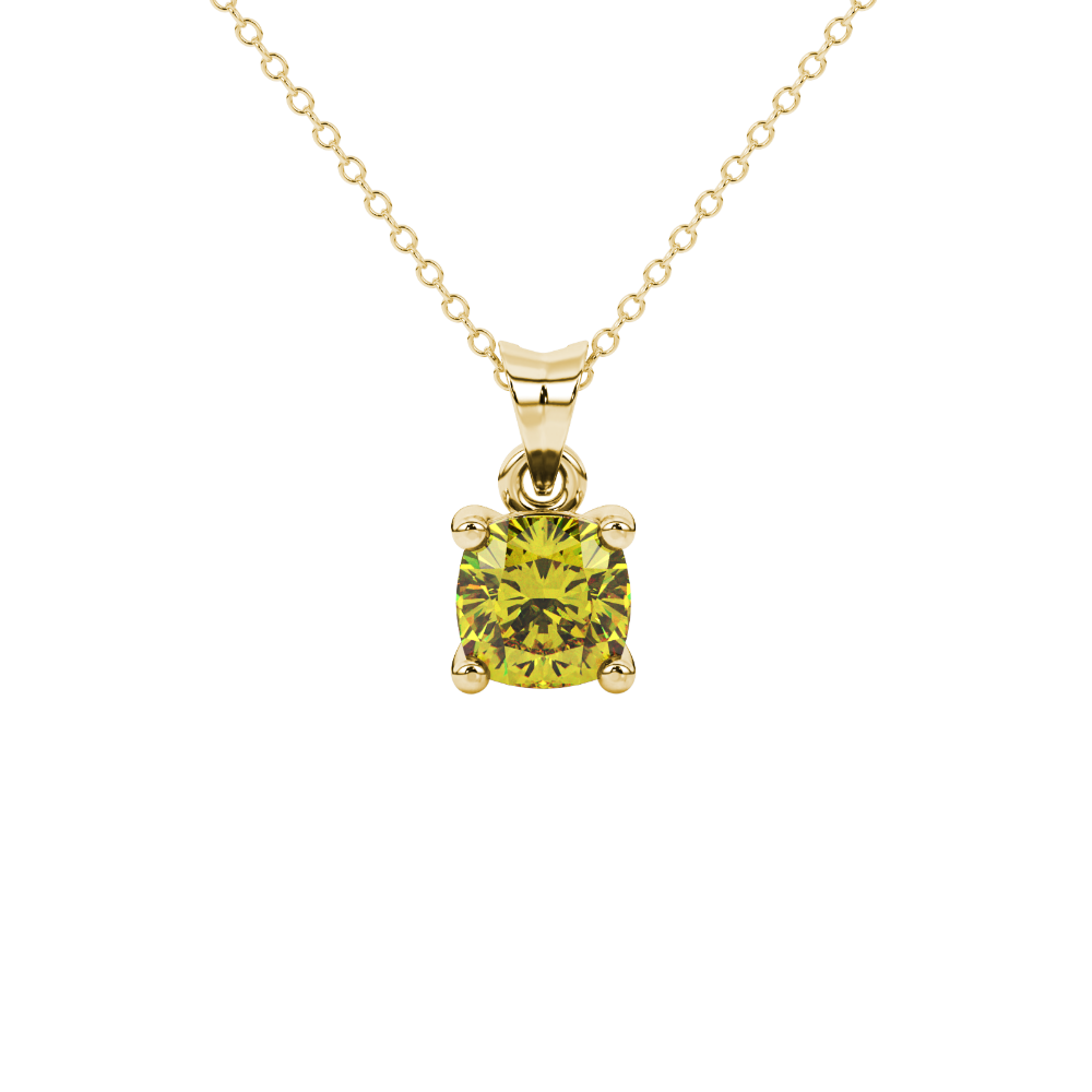Yellow cushion cut solitaire gemstone pendant in rose gold four-prong setting