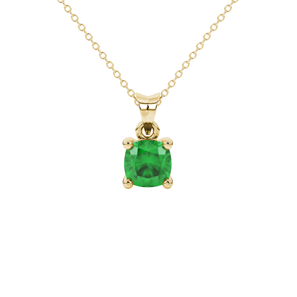Green cushion cut solitaire gemstone pendant in white gold four-prong setting