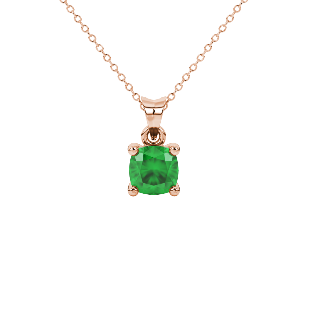 Green cushion cut solitaire gemstone pendant in white gold four-prong setting