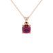Red cushion cut solitaire gemstone pendant in yellow gold four-prong setting