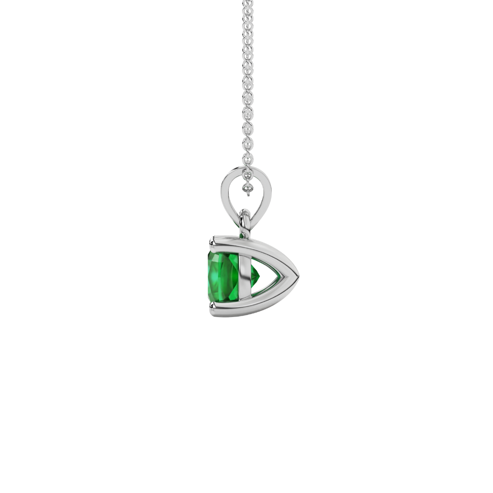 Green cushion cut solitaire gemstone pendant in white gold four-prong setting