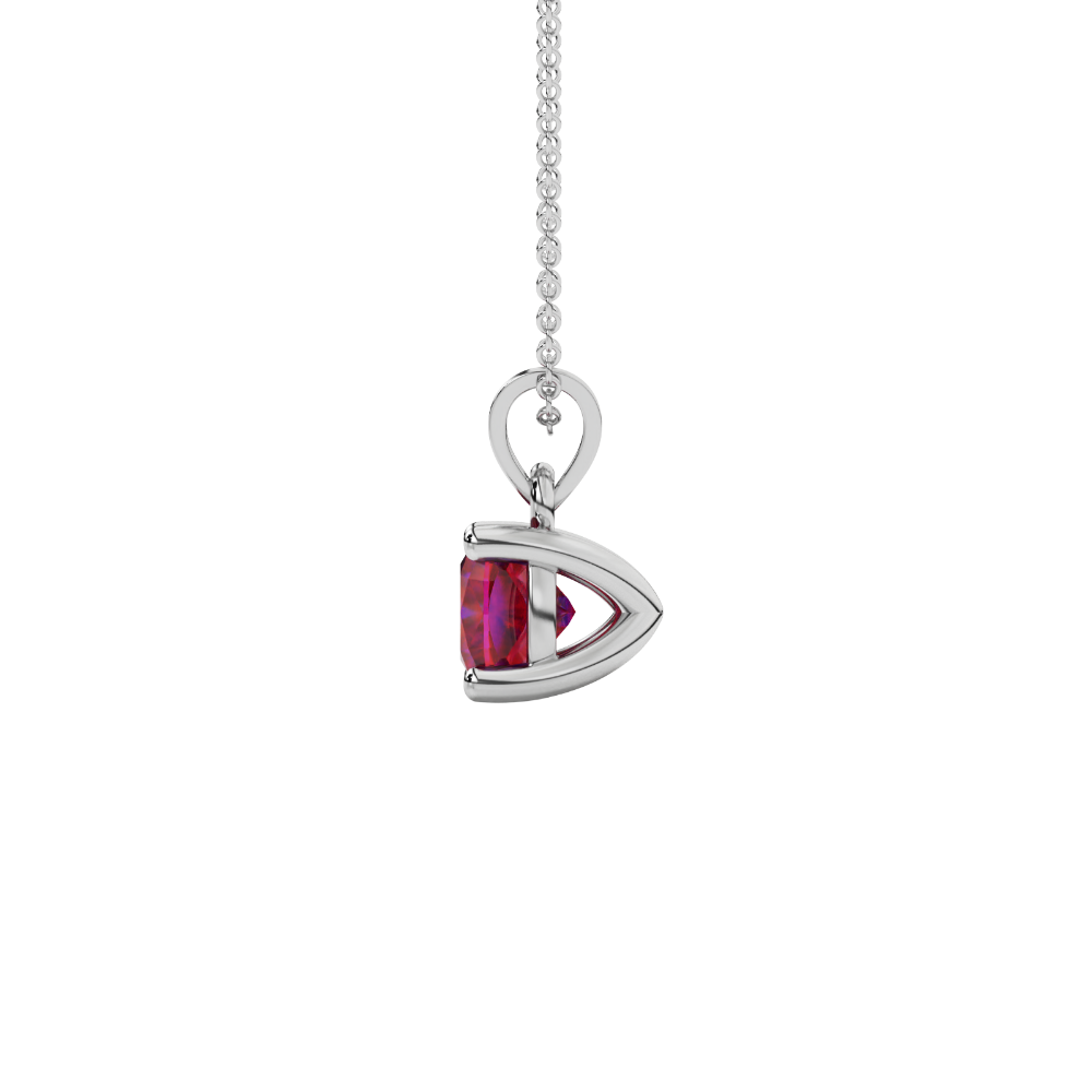 Red cushion cut solitaire gemstone pendant in yellow gold four-prong setting