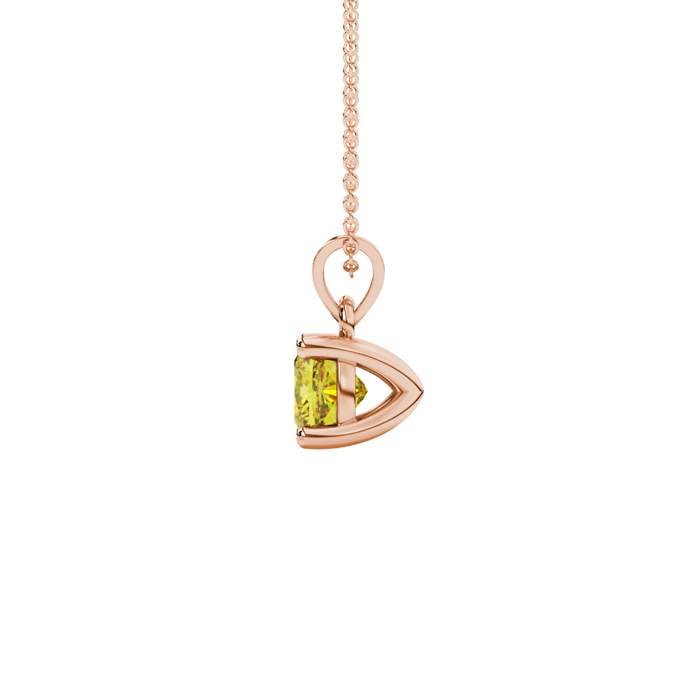 Yellow cushion cut solitaire gemstone pendant in rose gold four-prong setting