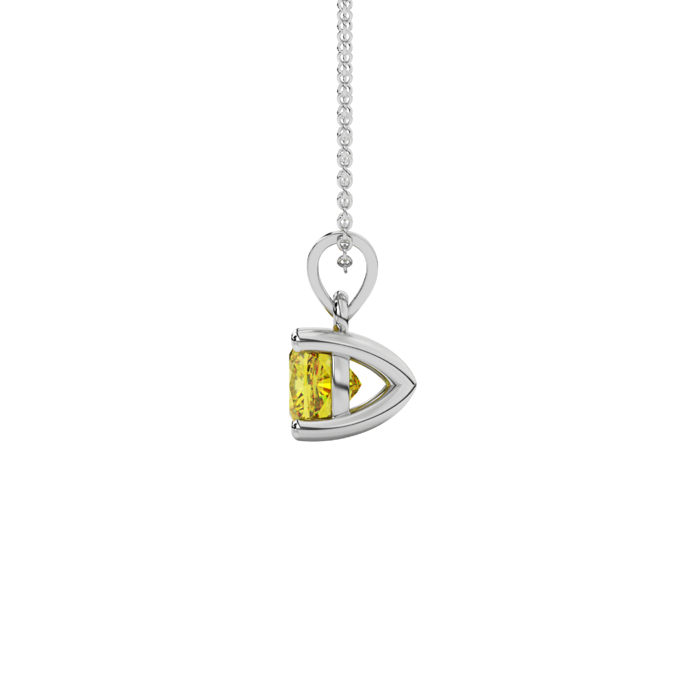 Yellow cushion cut solitaire gemstone pendant in rose gold four-prong setting