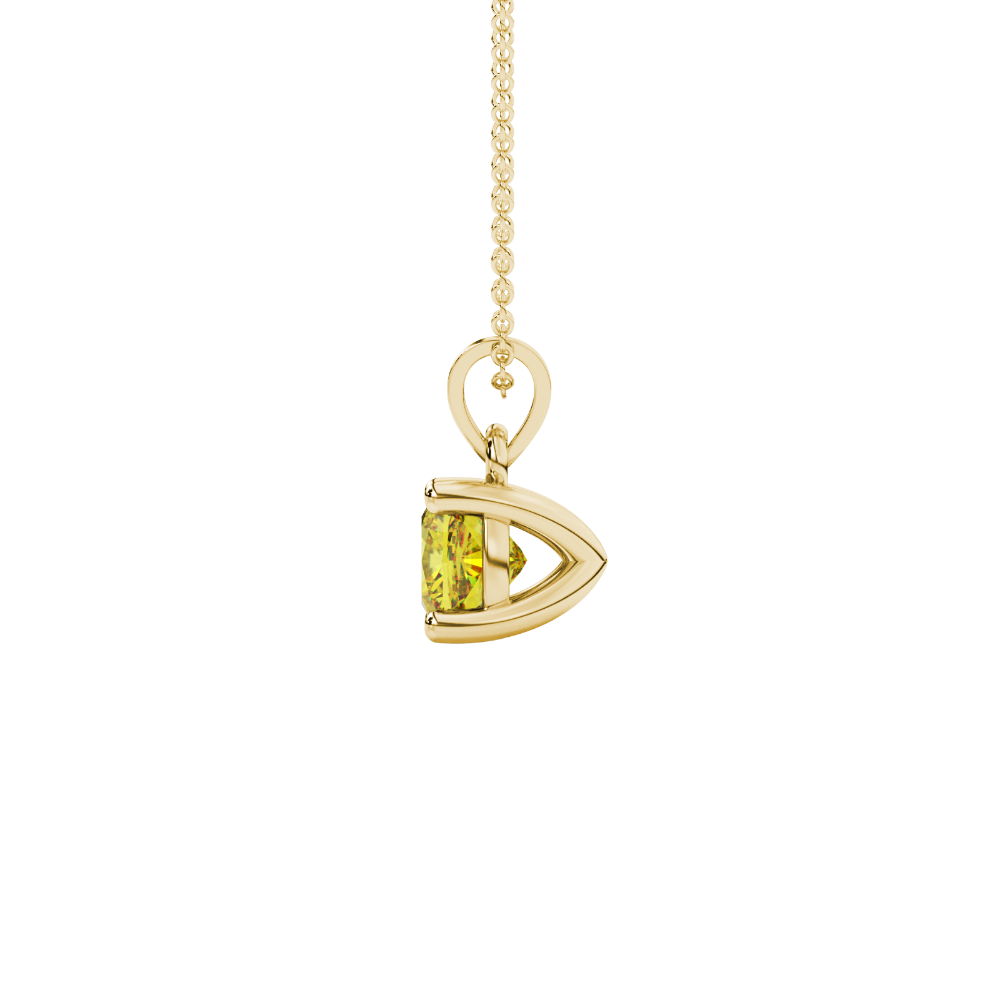 Yellow cushion cut solitaire gemstone pendant in rose gold four-prong setting