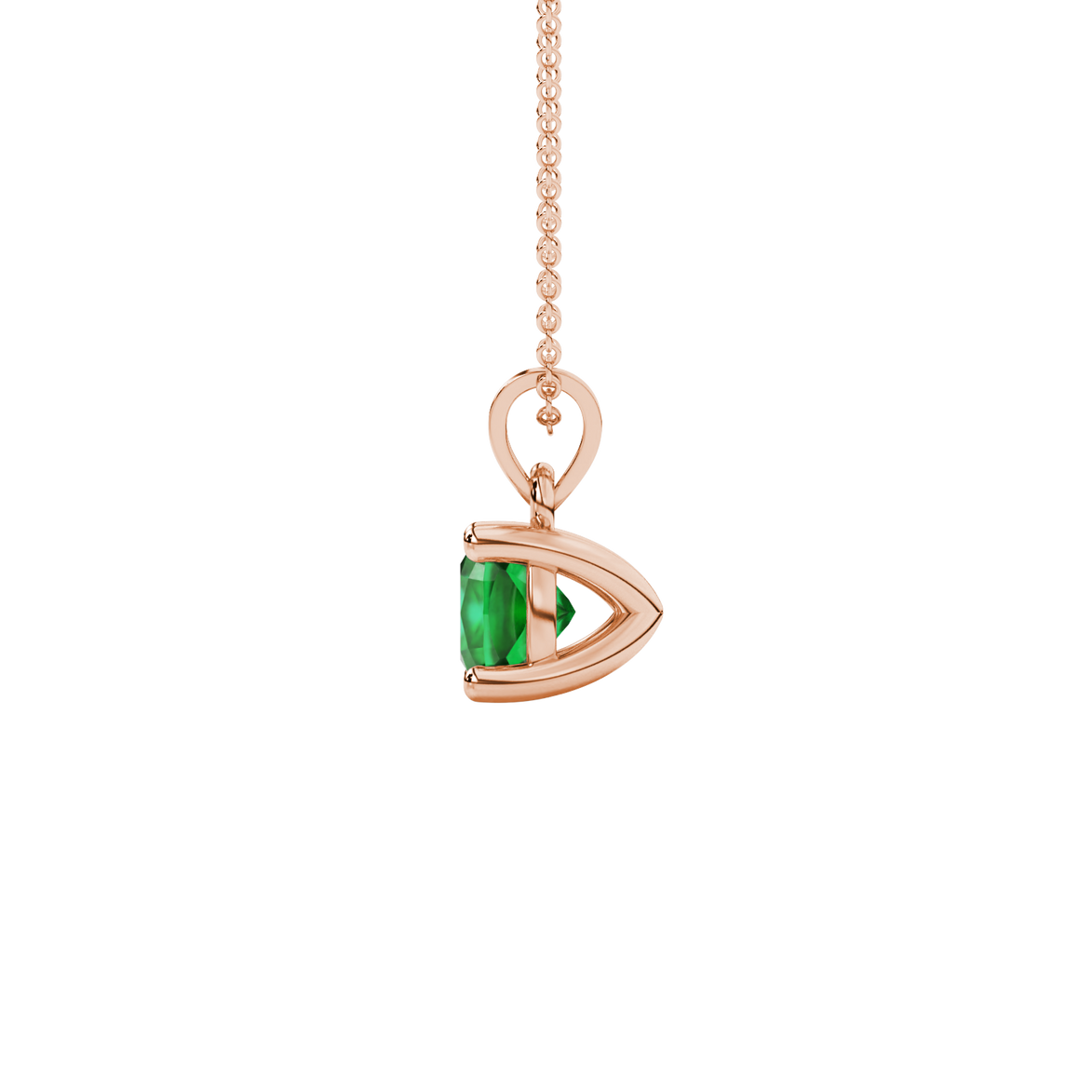 Green cushion cut solitaire gemstone pendant in white gold four-prong setting
