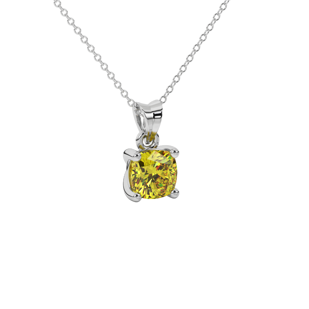 Yellow cushion cut solitaire gemstone pendant in rose gold four-prong setting