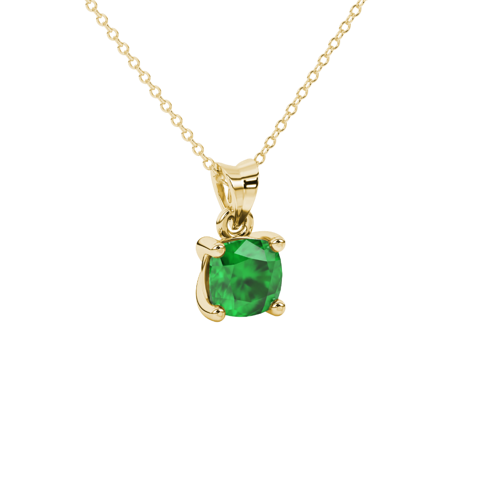 Green cushion cut solitaire gemstone pendant in white gold four-prong setting